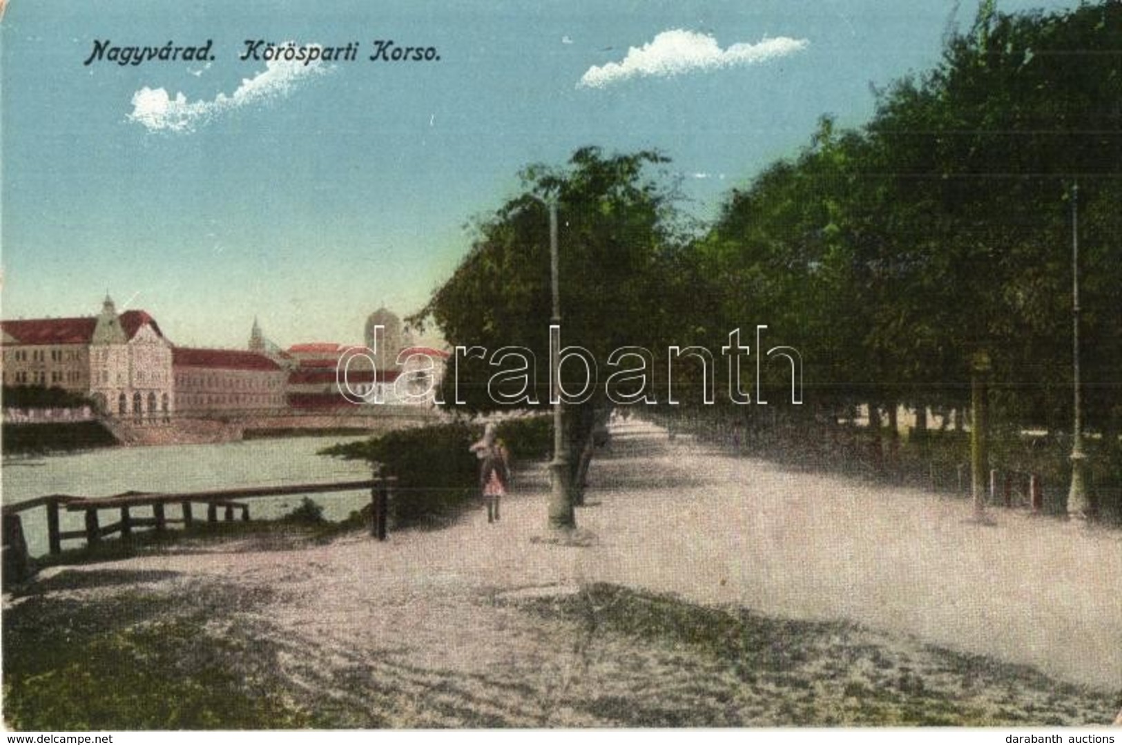 ** T2 Nagyvárad, Oradea; Körös Parti Korzó, Sétány, Hátul A Zsinagóga / Cris Riverside Promenade, Synagogue In The Backg - Unclassified