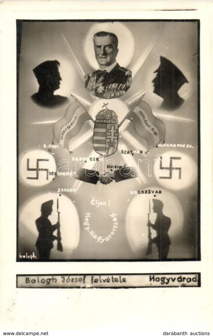 T2 1940 Nagyvárad, Oradea; Bevonulás, Horthy Miklós, Horogkereszt. Balogh József Felvétele / Entry Of The Hungarian Troo - Unclassified