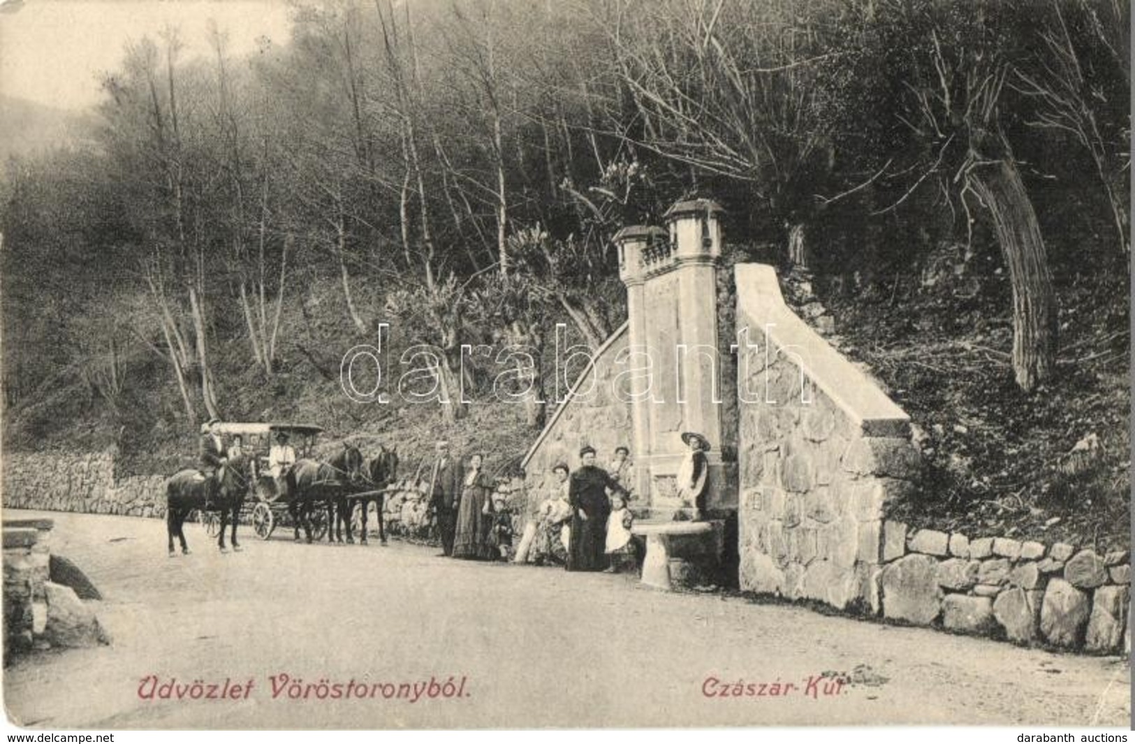 T2/T3 1908 Vöröstoronyi-szoros, Roter-Turm-Pass, Pasul Turnu Rosu; Császár Kút A Szorosban, Lovaskocsi. Kiadja Graef Kár - Unclassified