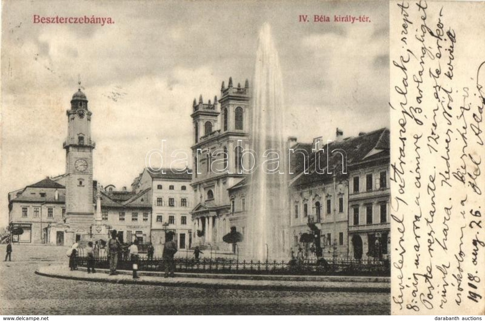 T2/T3 Besztercebánya, Banská Bystrica; IV. Béla Király Tér, Szökőkút, Strelinger Jakab üzlete / Square, Fountain, Shop ( - Non Classés