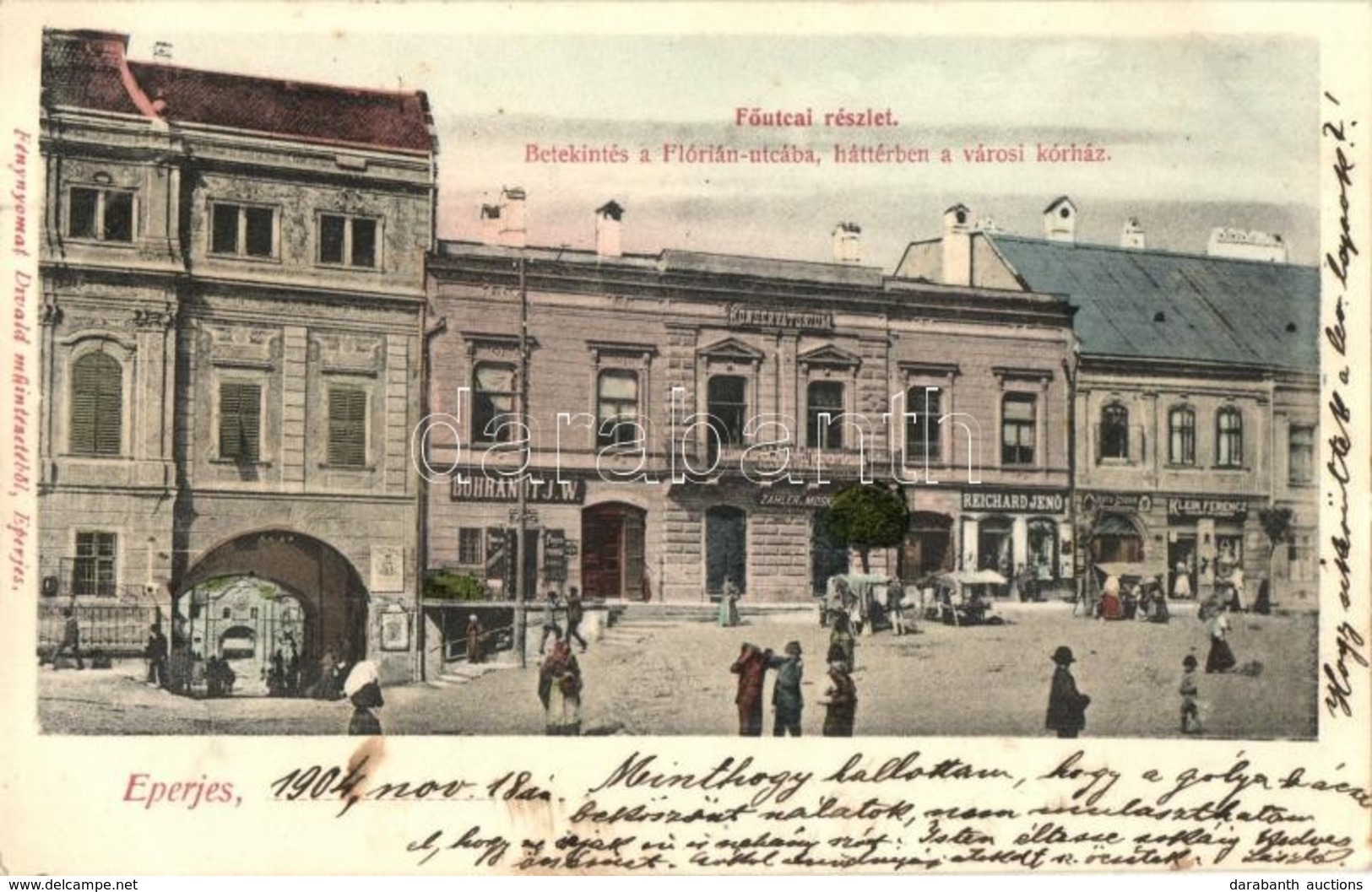 T2 1904 Eperjes, Presov; Fő Utca, Betekintés A Flórián Utcába, Háttérben A Városi Kórház, Konservatorium, Villámvilágítá - Unclassified