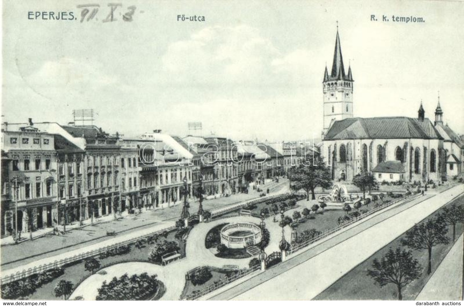 T2/T3 Eperjes, Presov; Fő Utca, Római Katolikus Templom, Központi Kávéház. üzlete. Divald Károly / Main Street, Church,  - Unclassified