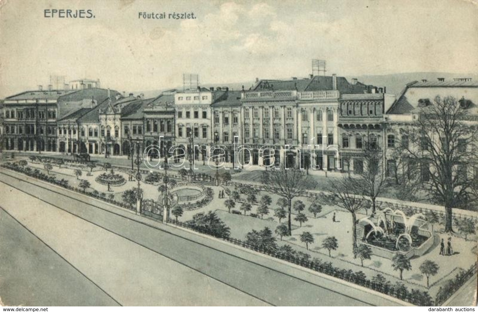 T2/T3 Eperjes, Presov; Fő Utca, Park, Gyógyszertár, Glück üzlete. Divald Károly Fia / Main Street With Pharmacy And Shop - Non Classés