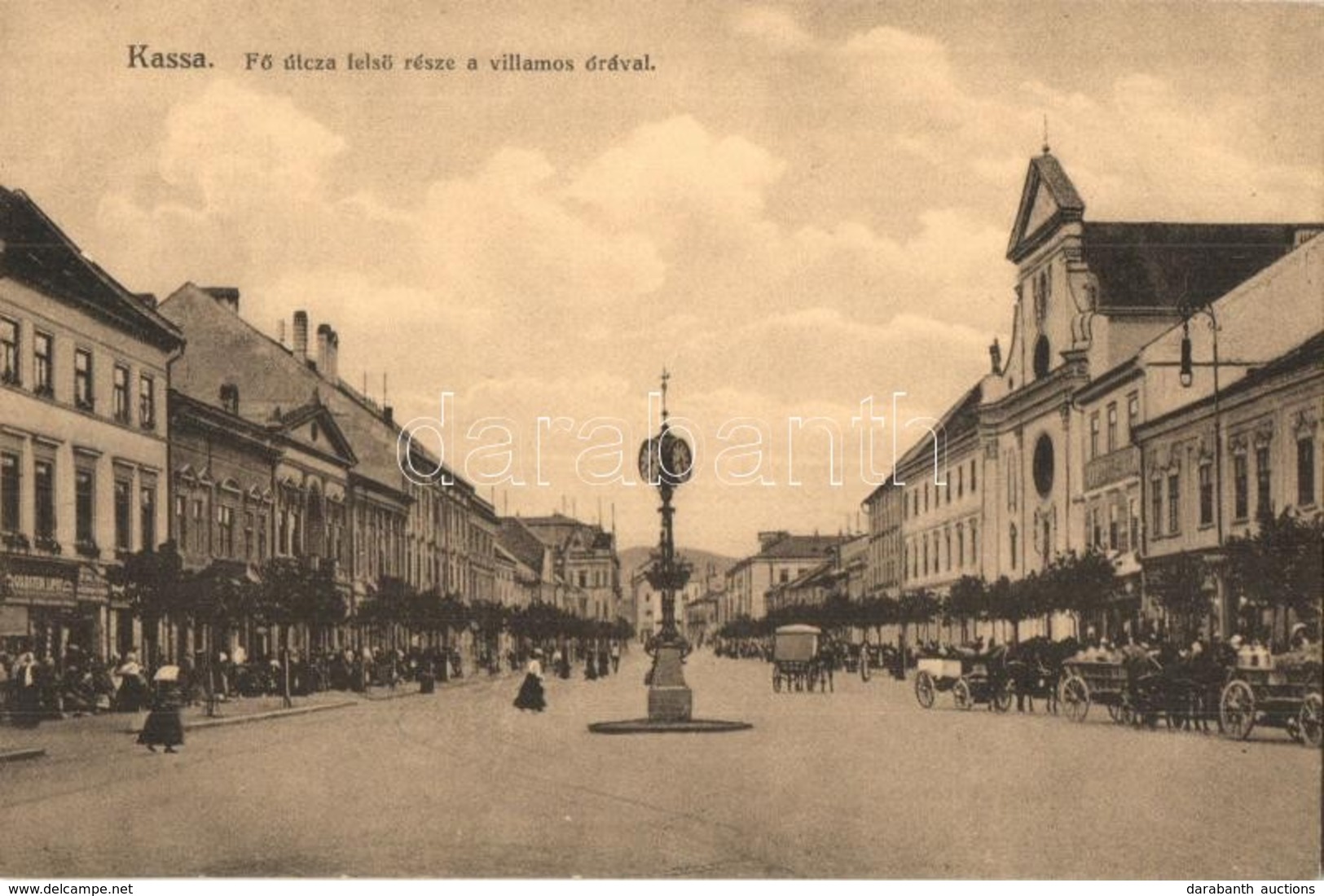 ** T1/T2 Kassa, Kosice; Fő Utca Felső Része A Villamos órával, Goldstein Lipót üzlete, Drogéria (gyógyszertár). Nyulászi - Sin Clasificación