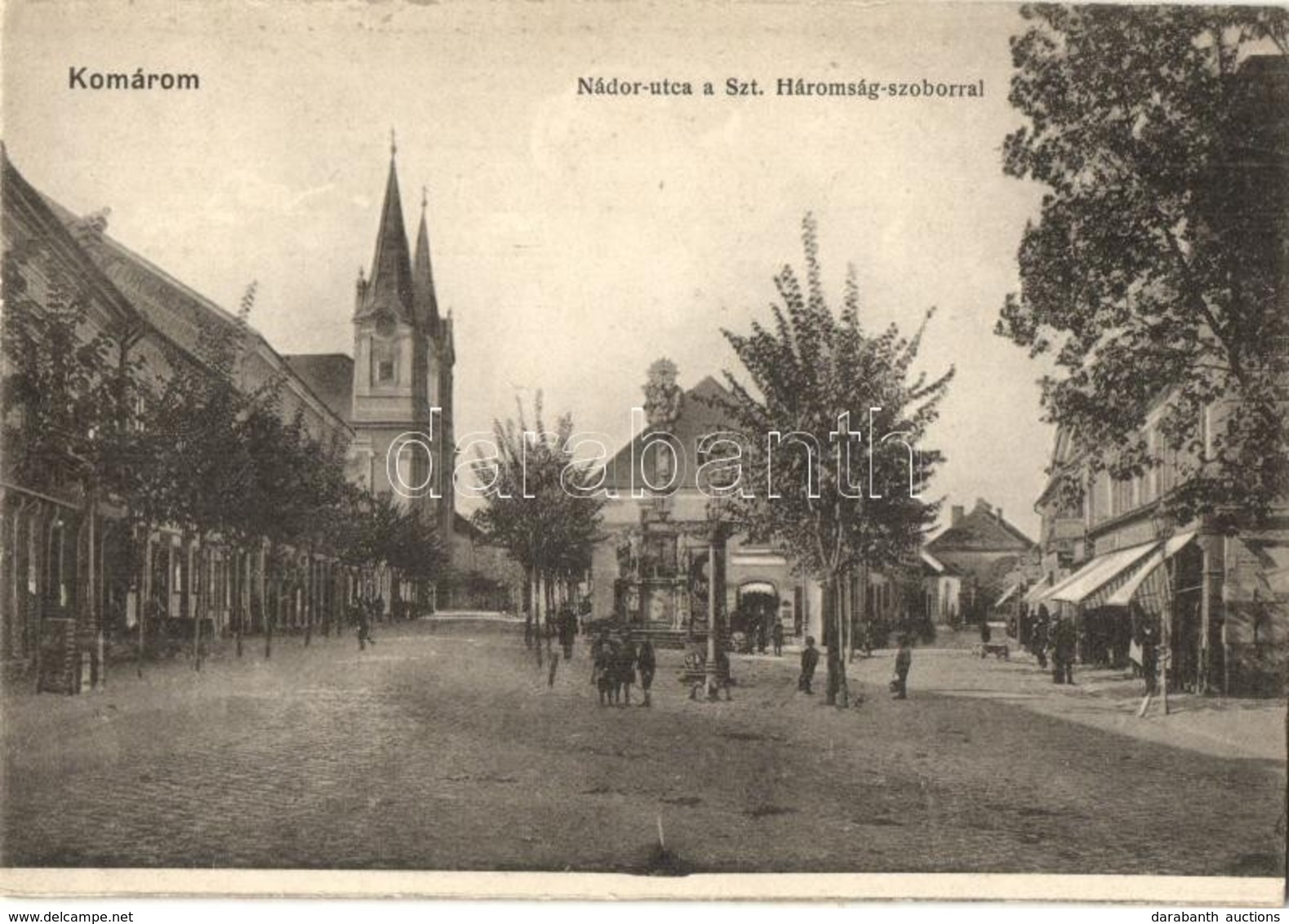 * T3 Komárom, Komárno; Nádor Utca, Szentháromság Szobor. Kiadja Czike Dénes / Street View, Trinity Statue (ragasztónyom  - Non Classés