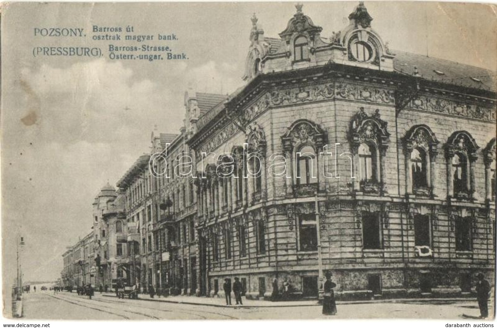 * T3 Pozsony, Pressburg, Bratislava; Baross út, Osztrák-magyar Bank / Street View With Austro-Hungarian Bank (Rb) - Non Classés