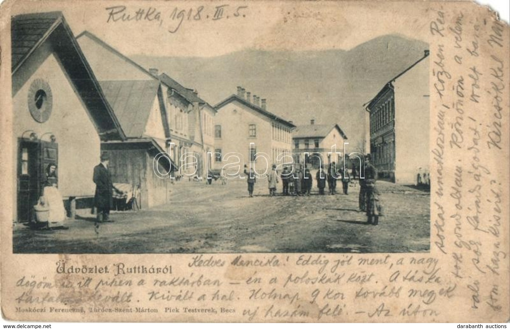 * T3/T4 1918 Ruttka, Vrútky; Utcakép. Moskóczi Ferenczné Kiadása / Street View  (EM) - Unclassified