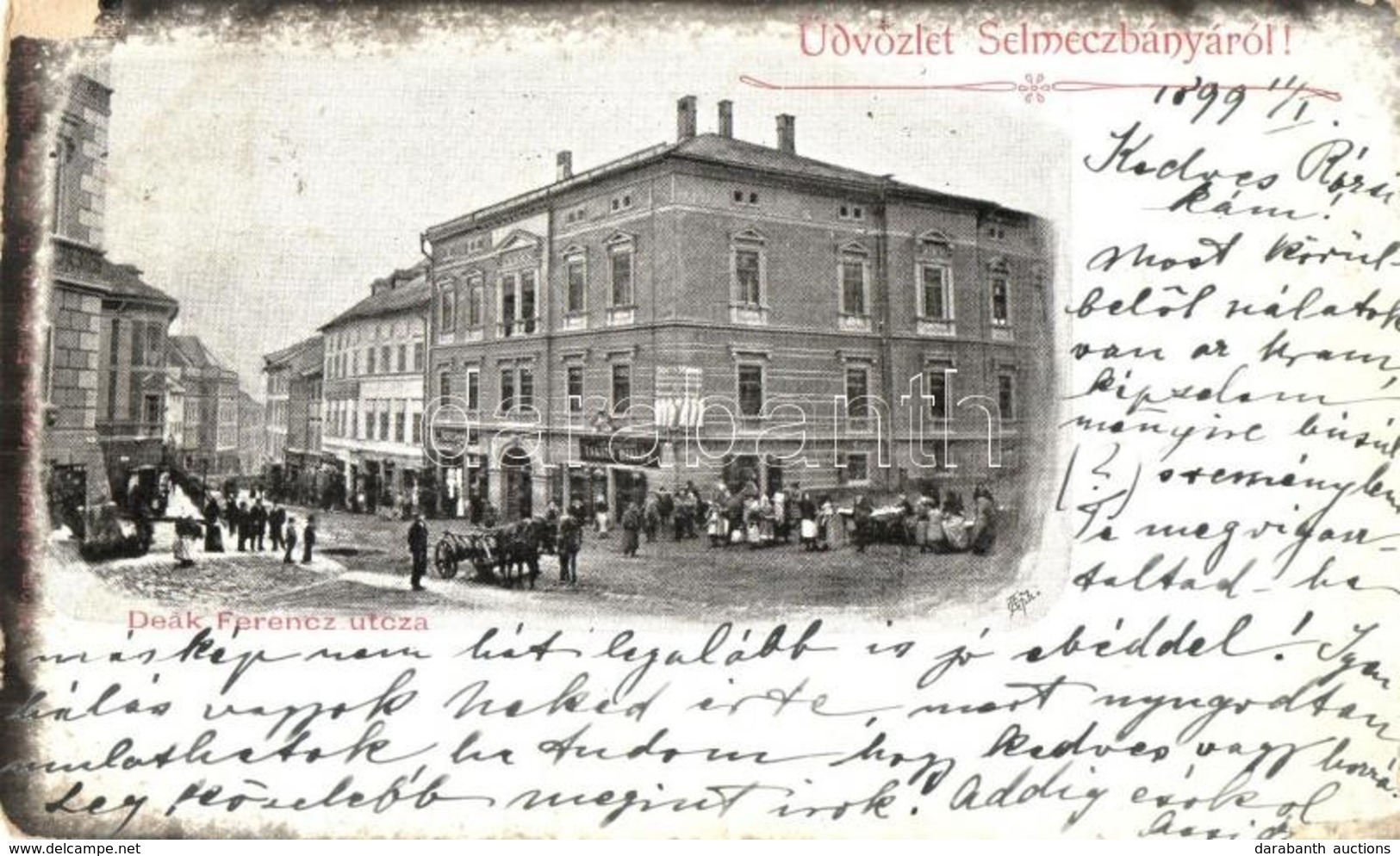 * T3/T4 1899 Selmecbánya, Schemnitz, Banska Stiavnica; Deák Ferenc Utca, Takáts Miklós üzlete, Piac. Joerges / Street Vi - Unclassified