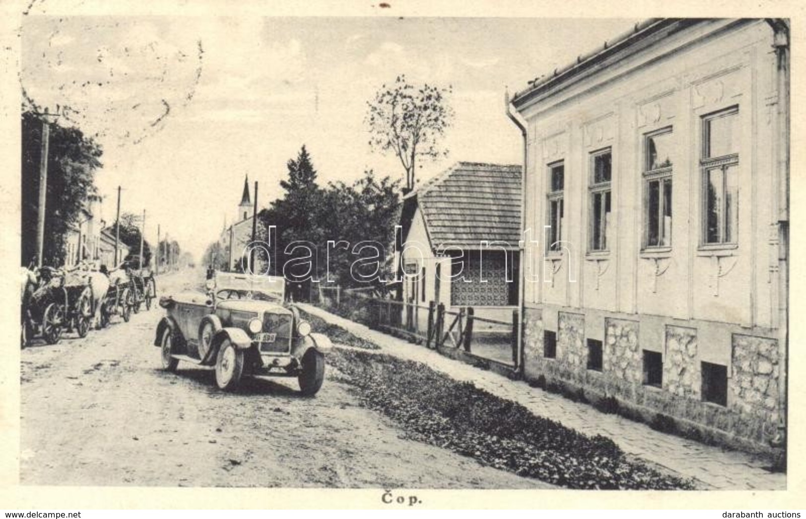 T2/T3 Csap, Chop; Utcakép, üzlet, Automobil, ökrös Szekerek. Kiadja Antonin Horák / Street View, Shop, Automobile, Ox Ca - Unclassified