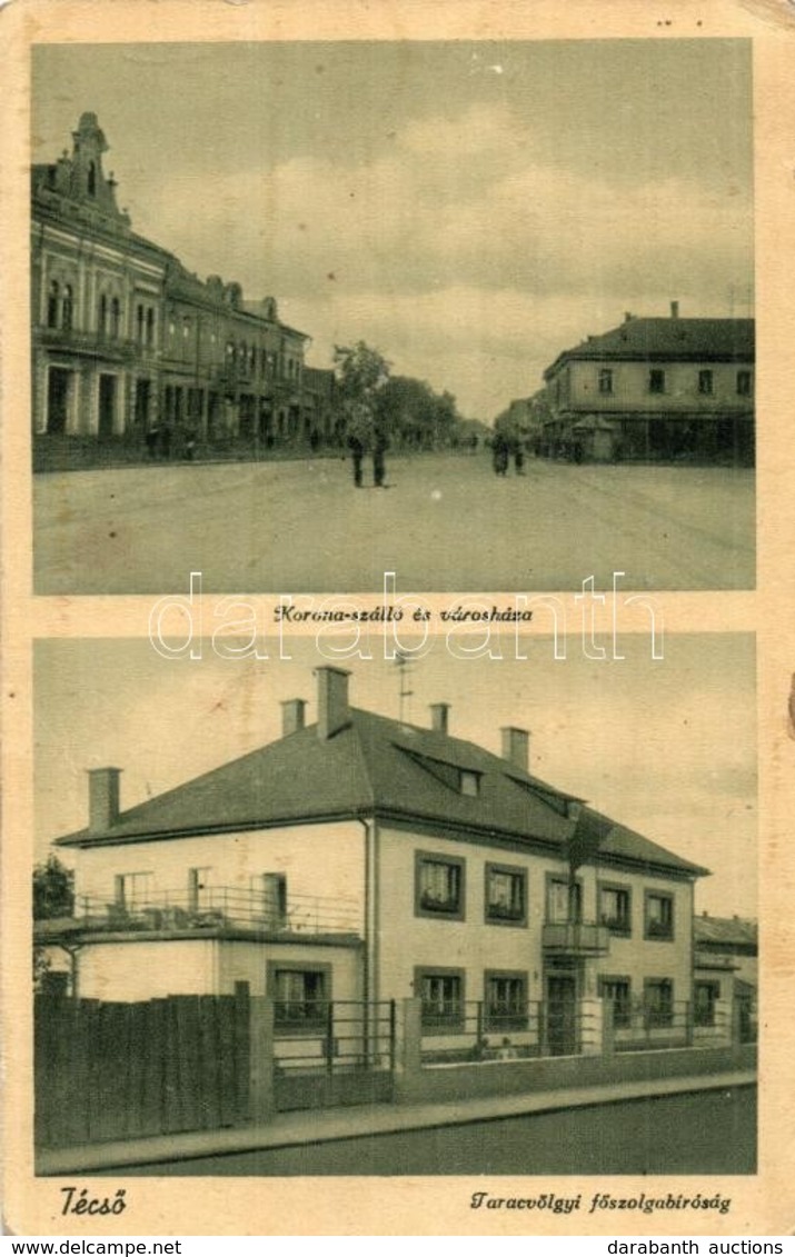 * T2/T3 Técső, Tiacevo, Tiachiv; Korona Szálló, Városháza, Taracvölgyi Főszolgabíróság / Hotel, Town Hall, Court  (Rb) - Unclassified