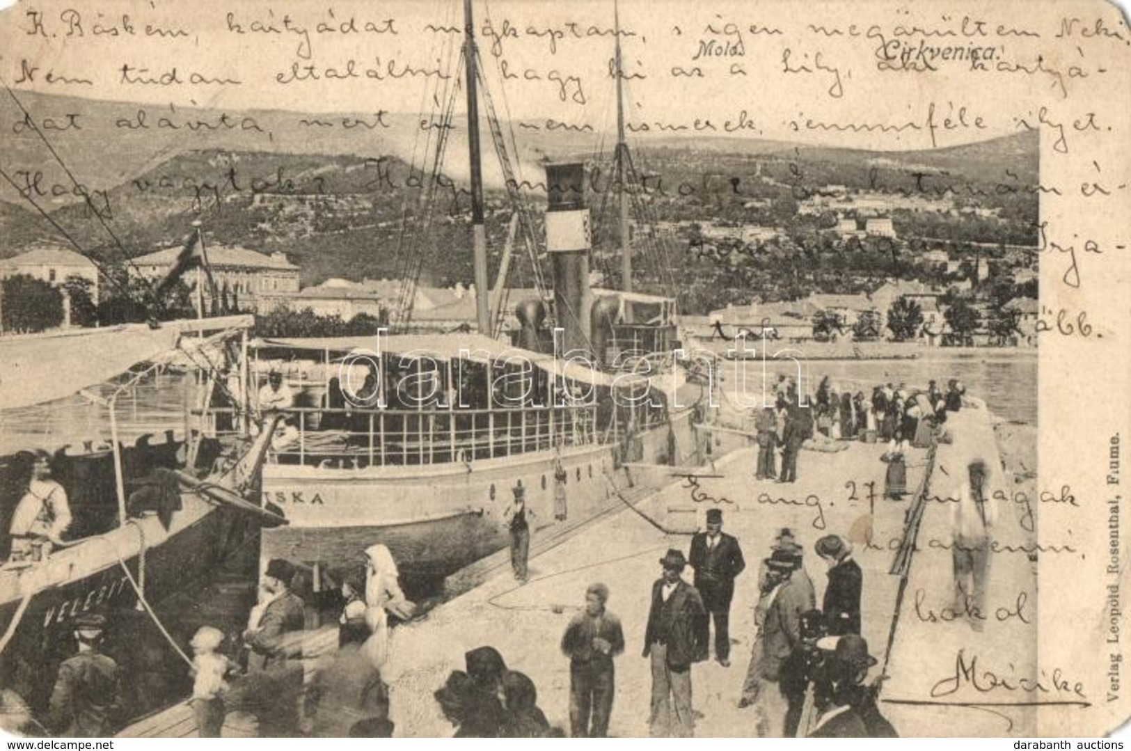 T3 1906 Crikvenica, Cirkvenica; Móló, Velebit Egycsavaros Tengeri Személyszállító Gőzhajó / Pier, Ships (EM) - Ohne Zuordnung