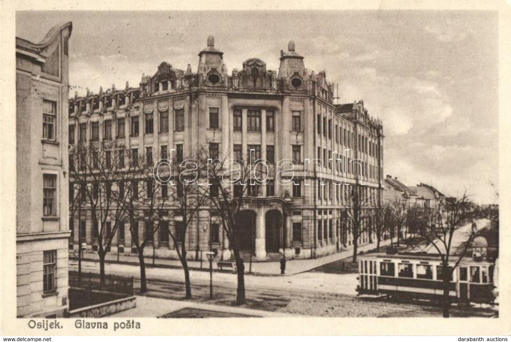 T2 Eszék, Esseg, Osijek; Fő Postahivatal, Villamos / Glana Posta / Main Post Office, Tram - Unclassified