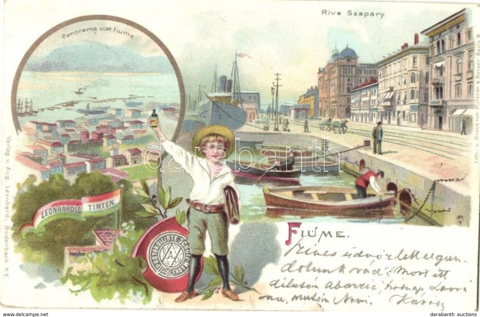 T2 1901 Fiume, Rijeka; Riva Szapáry, Leonhardis Tinten Advertisement Card. Verlag Von Aug. Leonhardi, Litho - Ohne Zuordnung