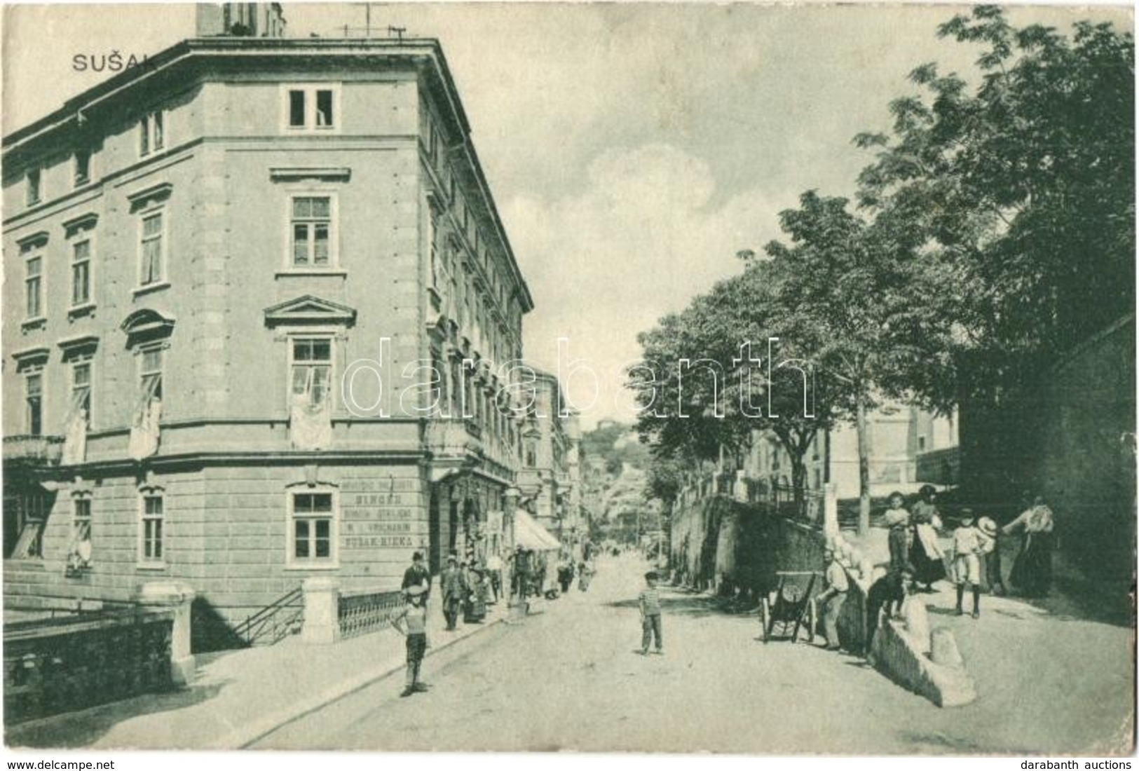 T2/T3 1910 Fiume, Rijeka; Susak, Utcakép, Singer üzlete / Street View With Shop (EK) - Unclassified