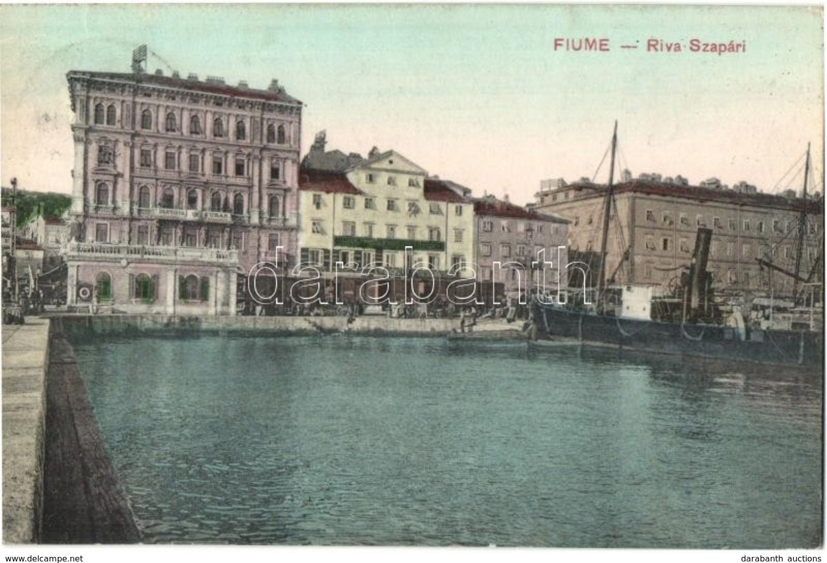 T2 1912 Fiume, Rijeka; Riva Szapári / Port View With Ships, Industrial Railway, Dentist, Shop Of Adolf Blum And Popper - Ohne Zuordnung