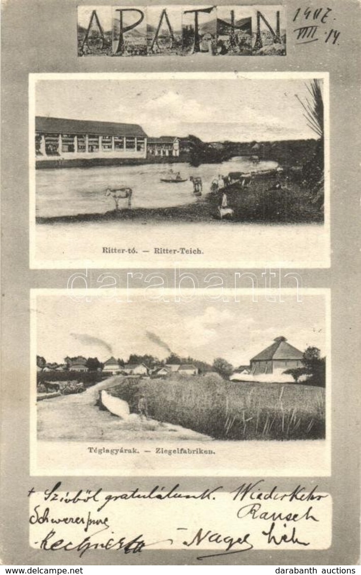 T2 1907 Apatin, Abthausen; Ritter Tó, Téglagyárak. Kiadja Szavodill József / Ritter-Teich, Ziegelfabriken / Lake, Bricky - Non Classés