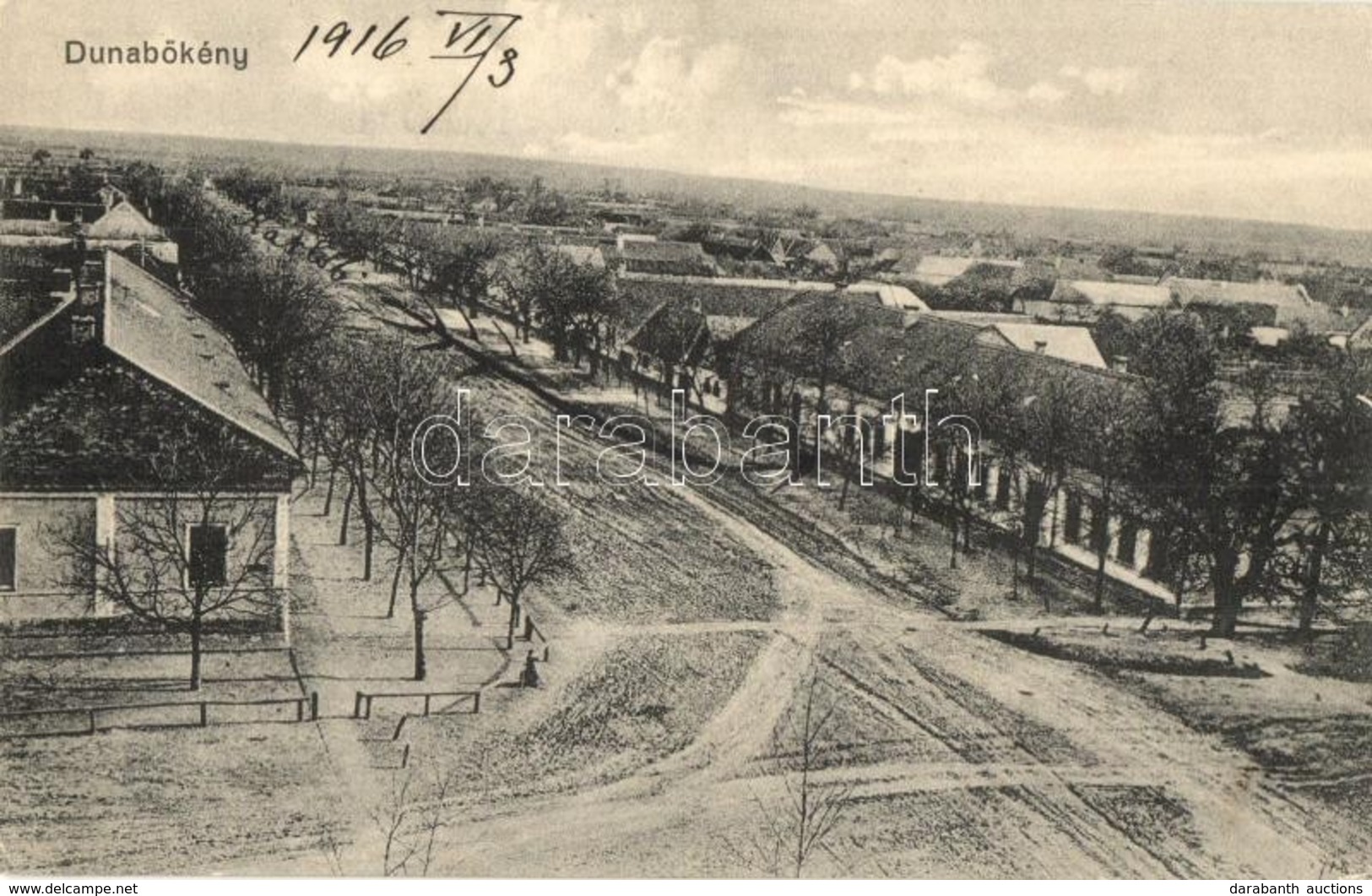 T2/T3 1916 Dunabökény, Bukin, Mladenovo; Látkép, Utcakép. Kiadja Adolf Németz, Kaufmann / Street View (EK) - Sin Clasificación