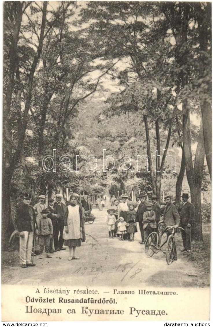 T2 1909 Ruszanda-fürdő, Banja Rusanda (Melence, Melenci); A Fősétány Részlete, Kerékpár, Tolókocsi / Promenade, Bicycle, - Non Classés