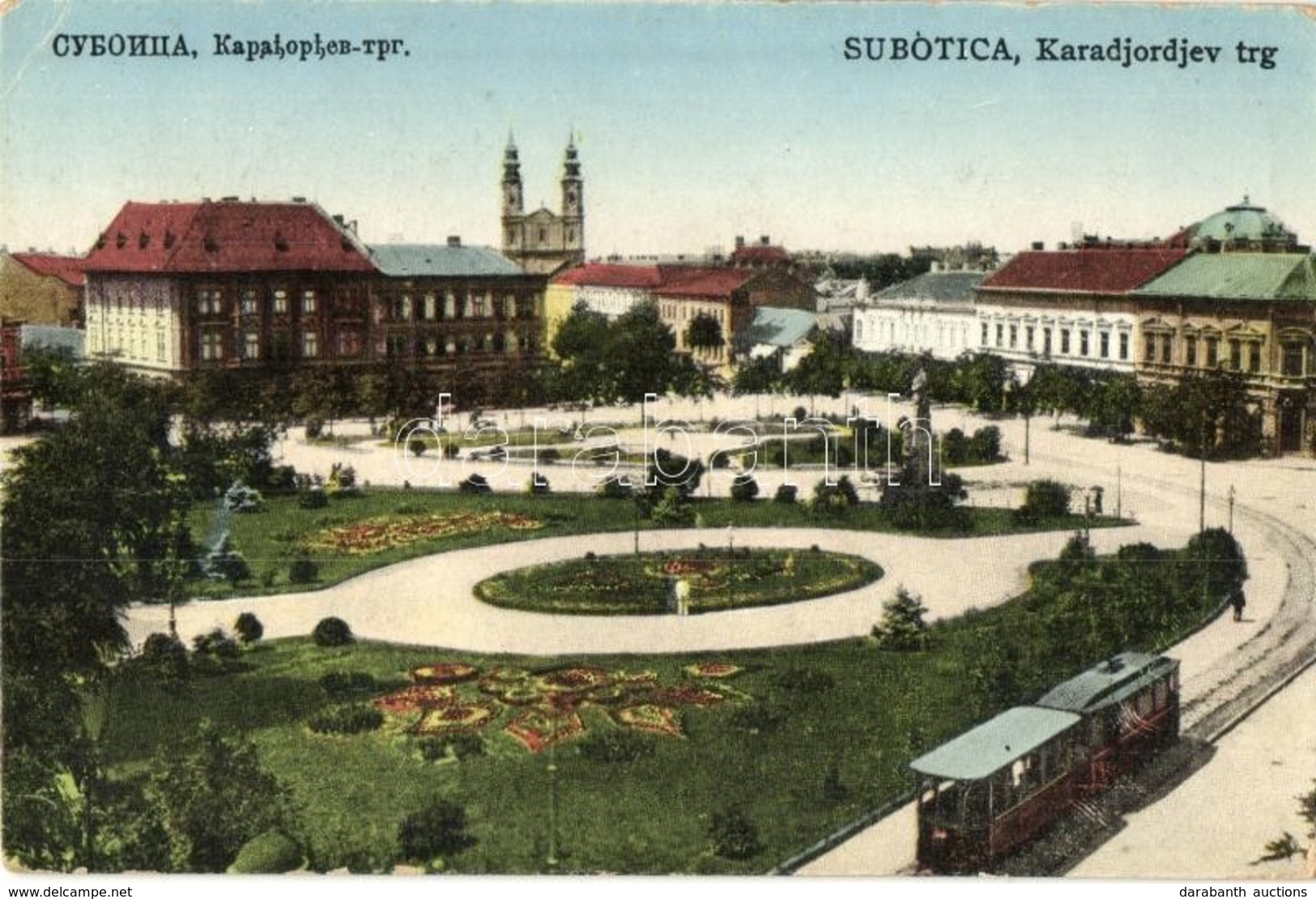 ** T2/T3 Szabadka, Subotica; Szent István Tér, Villamos / Karadjordjev Trg / Square With Tram  (EK) - Ohne Zuordnung