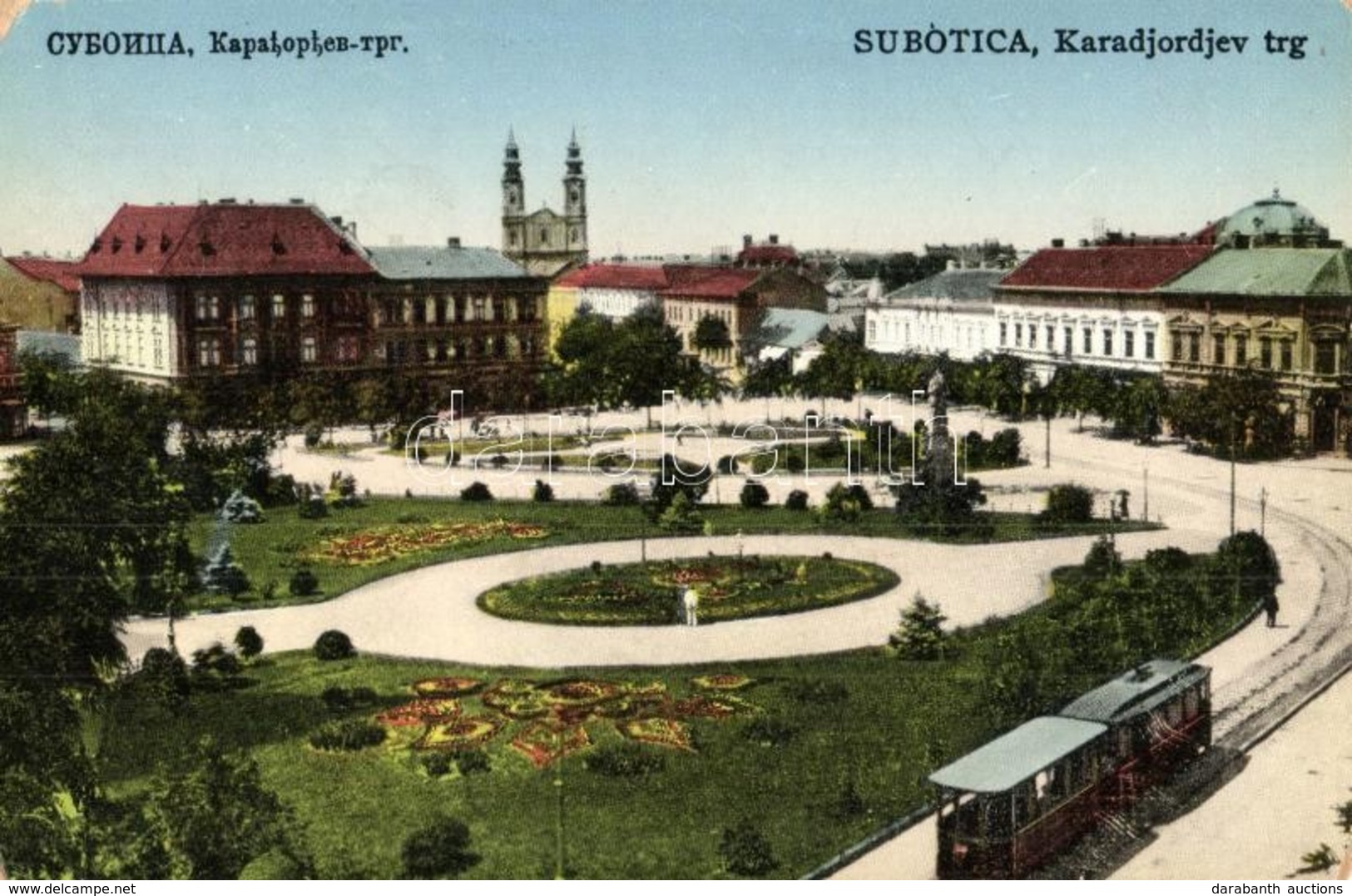 T2/T3 Szabadka, Subotica; Szent István Tér, Villamos / Karadjordjev Trg / Square With Tram (kopott Sarok / Worn Corner) - Unclassified