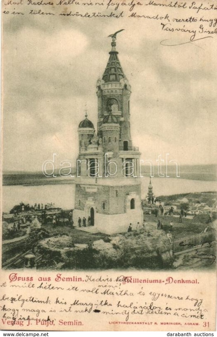 T2 1901 Zimony, Semlin, Zemun; Milleniums Denkmal. Lichtdruckanstalt R. Mosinger / Milleniumi Emlékmű (a Hunyadi Vár Hel - Unclassified