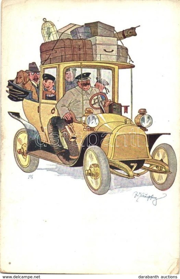 ** T2/T3 Automobile, Humorous Art Postcard, B.K.W.I. 499-3, Artist Signed (EK) - Sin Clasificación