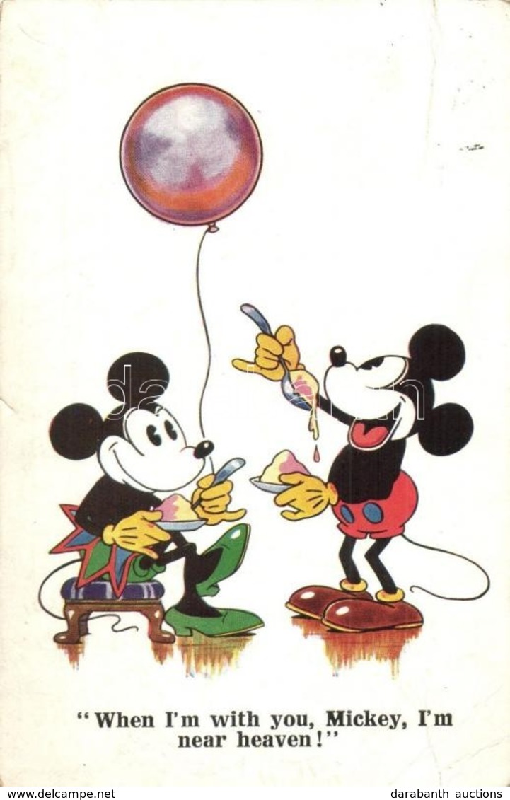 T3 'When I'm With You, Mickey, I'm Near Heaven' / Mickey And Minnie Mouse Eating Ice Cream, Balloon, Disney Postcard. A. - Ohne Zuordnung