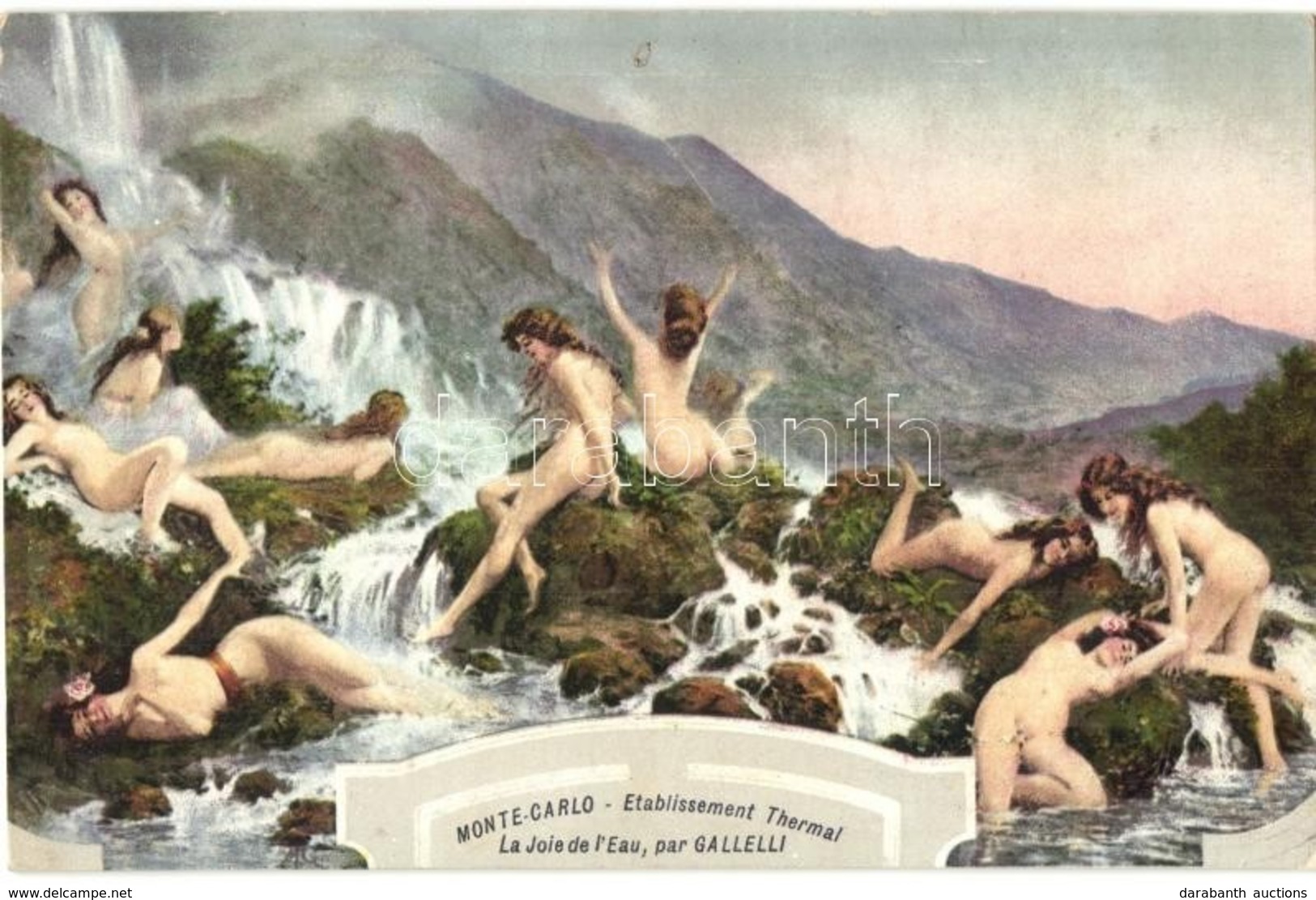 ** T2/T3 Monte-Carlo Etablissement Thermal La Joie Del'Eau / Erotic Nude Lady Advertising Art Postcard S: Galleli (fl) - Non Classés