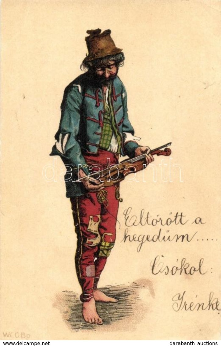 T2 1902 Cigány Hegedűs / Gypsy Violinist. Litho - Sin Clasificación