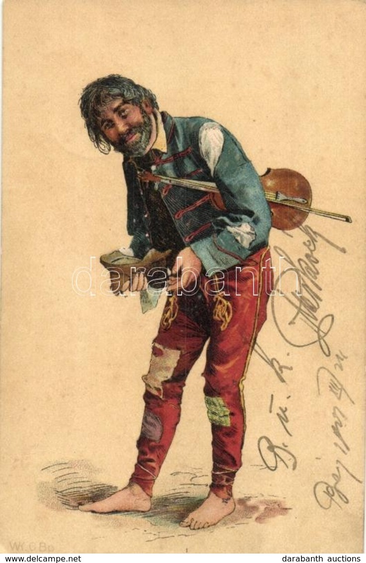 T2 1901 Cigány Hegedűs / Gypsy Violinist Beggar. Litho - Ohne Zuordnung