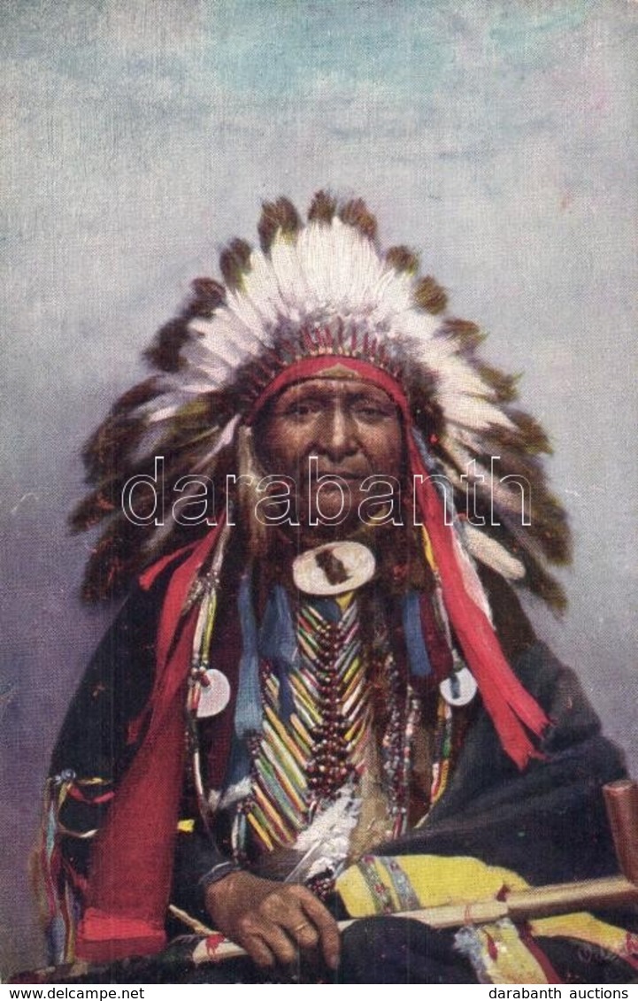 ** T2 Chief Black Chicken. Raphael Tuck & Sons' 'Oilette' Postcard No. 3495. Indian Chiefs - Unclassified