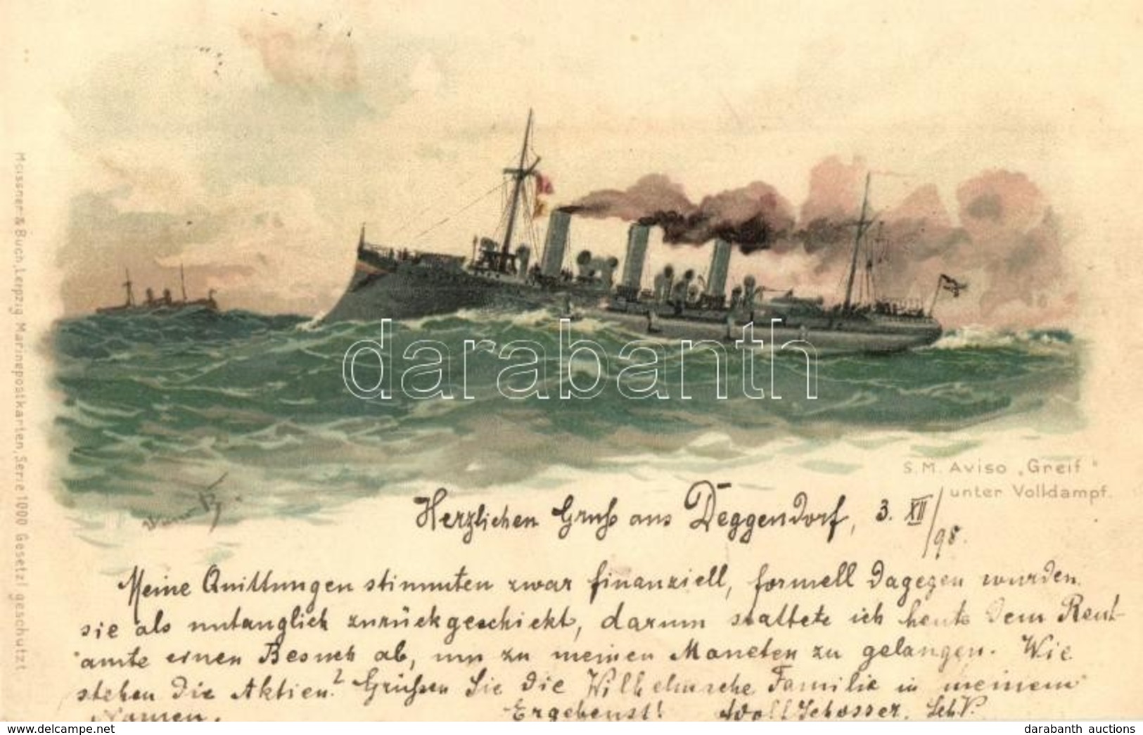 T2/T3 1898 SM Aviso Greif Unter Volldampf / SMS Greif Imperial German Navy (Kaiserliche Marine) Aviso Ship Going Full St - Ohne Zuordnung