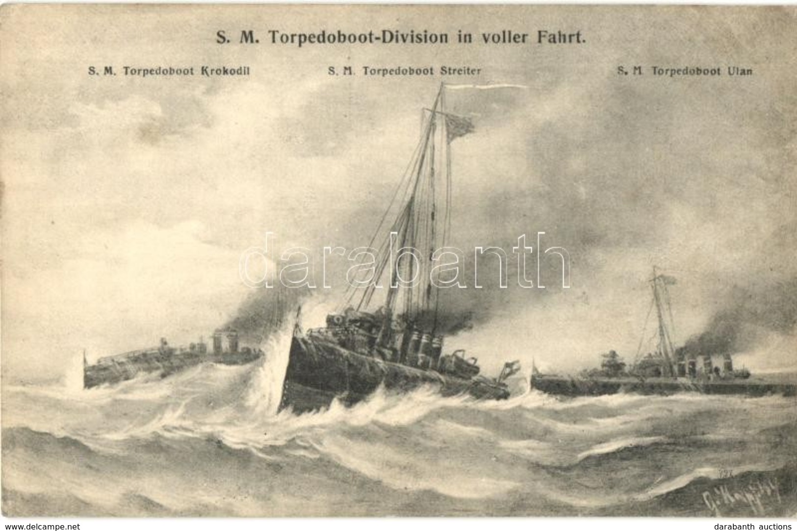 ** T2 S. M. Torpedoboots-Division In Voller Fahrt: Torpedoboot Krokodil, Streiter, Ulan / K.u.K. Kriegsmarine, Torpedo B - Ohne Zuordnung