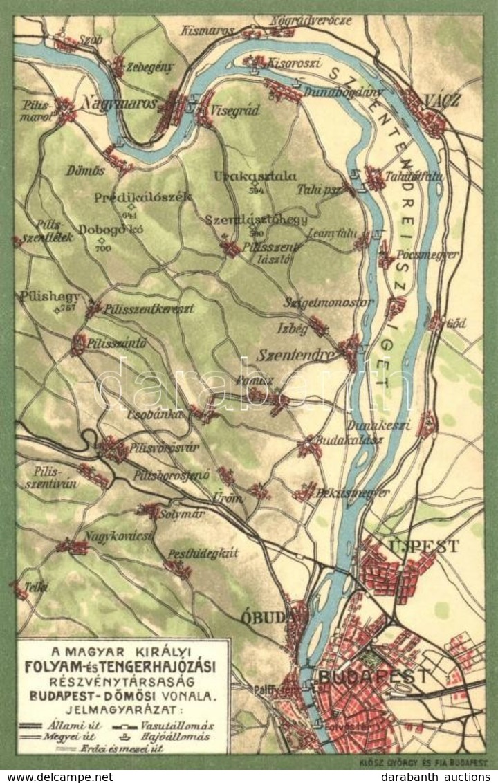 ** T1 A Magyar Királyi Folyam- és Tengerhajózási Rt. Budapest-Dömösi Vonala, Térkép, Hátoldalon MFTR Reklám / Hungarian  - Ohne Zuordnung