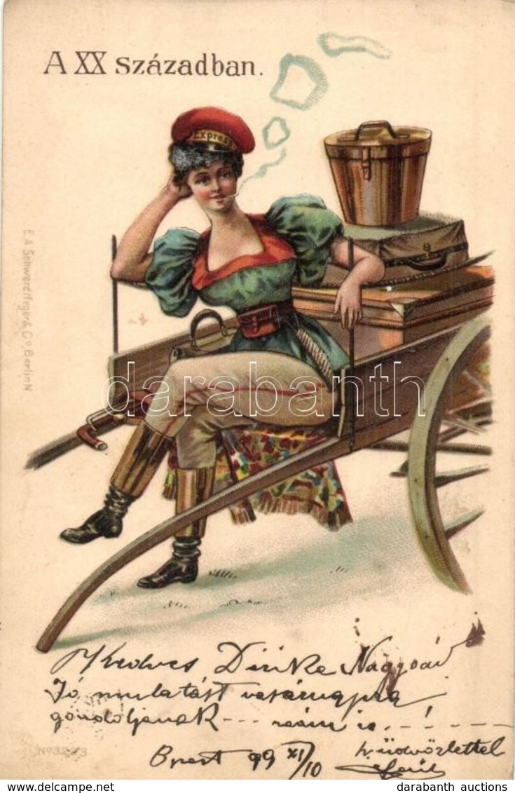 T2 1899 A XX. Században / In The 20th Century (in The Future), Chauffeur Lady Smoking. E. A. Schwerdtfeger & Co. No. 322 - Unclassified