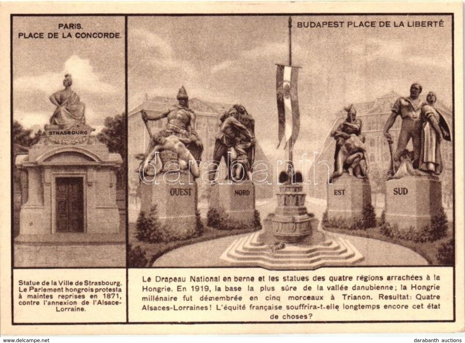 * T1/T2 Paris, Place De La Concorde; Budapest, Place De La Liberté; Irredenta Postcard, Trianon On The Backside - Unclassified