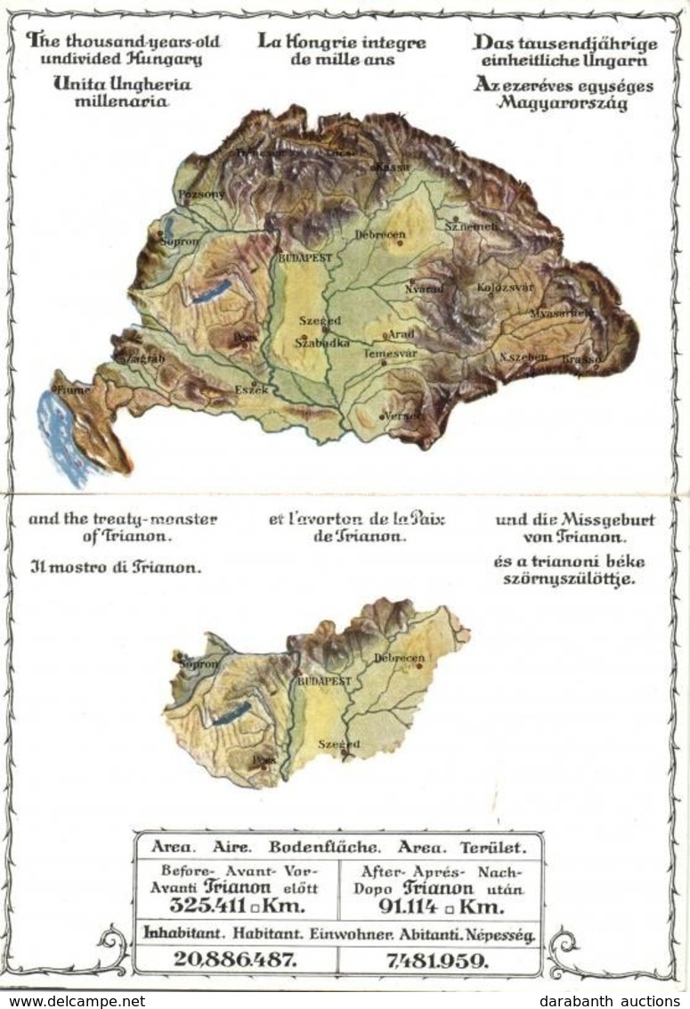 ** T2/T3 Az Ezeréves Egységes Magyarország és A Trianoni Béke Szörnyszülöttje. Kiadja Az Urmánczy Akció, Kihajtható Képe - Non Classés