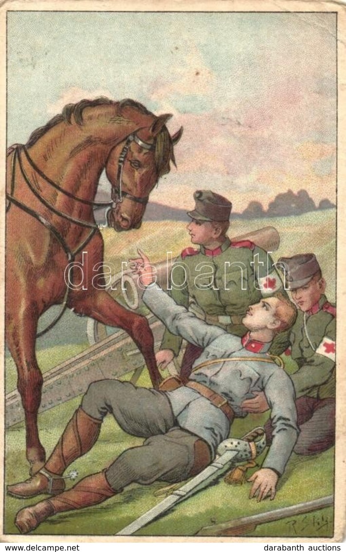 T3 1917 Búcsúkártya A Veres Kereszt Javára / WWI K.u.K. Military Art Postcard, Litho + 'TÁBORI POSTA 422' 'M.KIR. 14. HO - Sin Clasificación