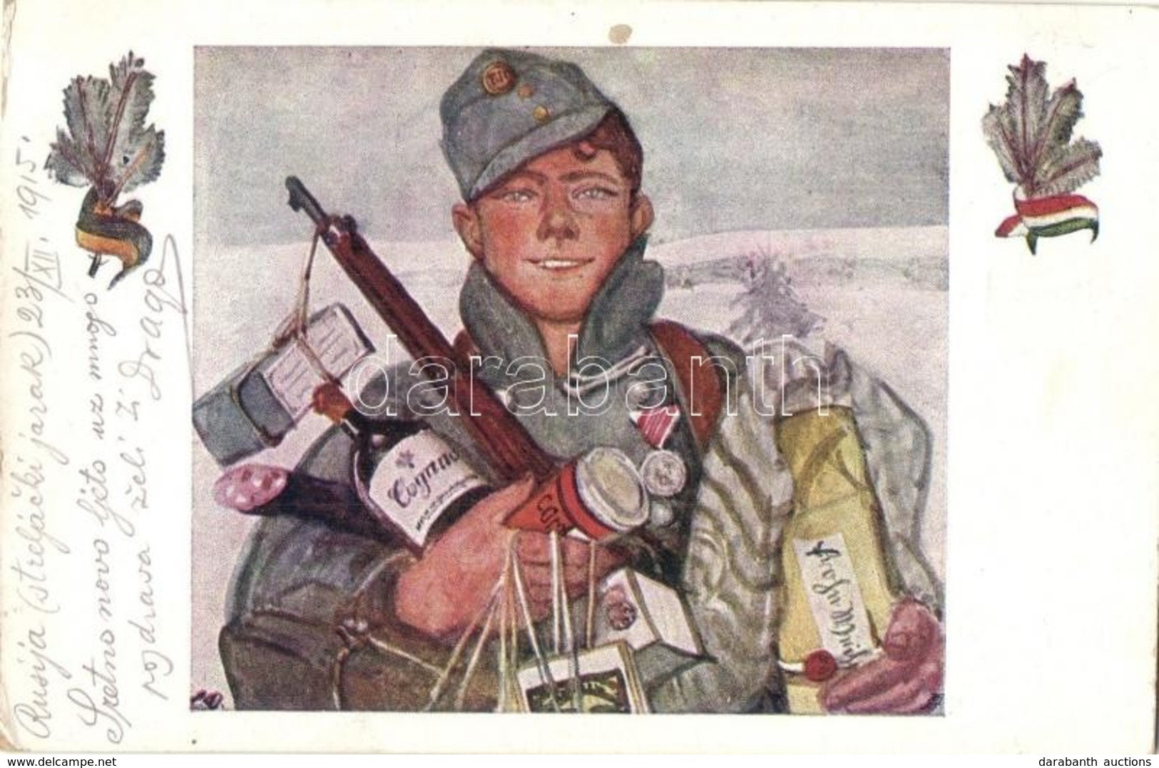 T2/T3 1915 I. Armee Im Felde / Soldier With Christmas Gifts, WWI K.u.K. Military Christmas Greeting Card, B.K.W.I. (kopo - Sin Clasificación