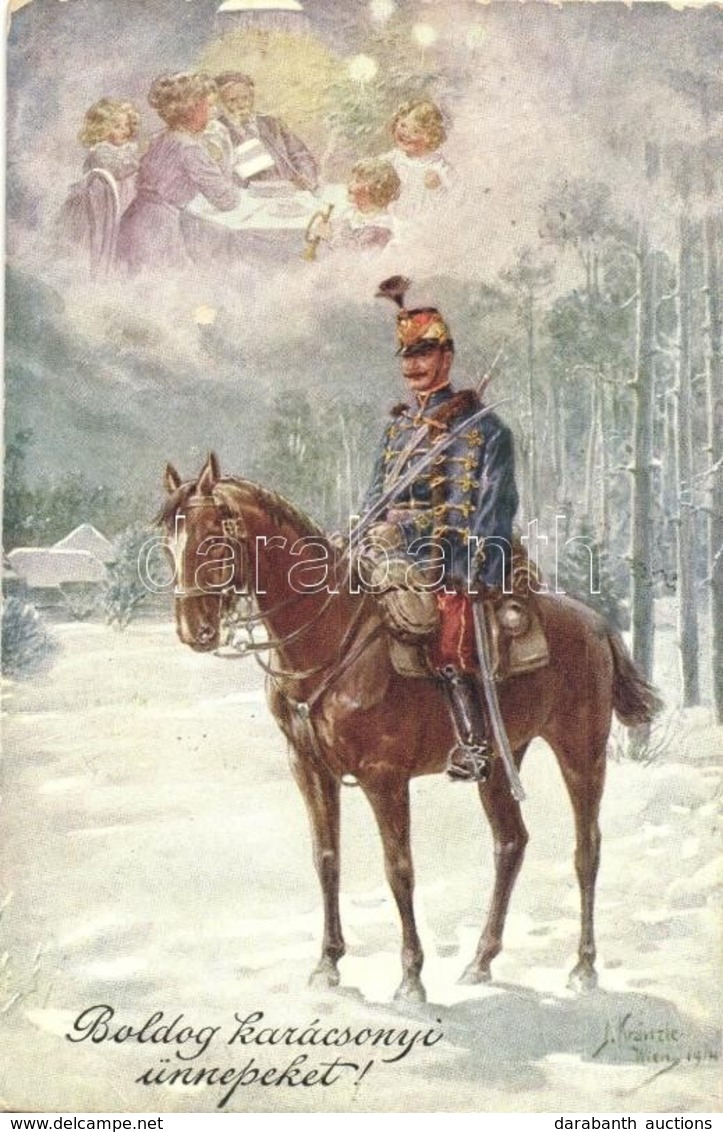 T2/T3 Boldog Karácsonyi ünnepeket / Austro-Hungarian Hussar, Christmas Greeting Military Art Postcard, B.K.W.I. 3159-3.  - Ohne Zuordnung