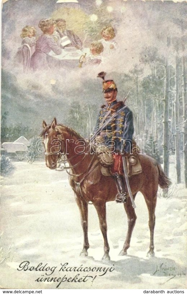 T2/T3 Boldog Karácsonyi ünnepeket / Austro-Hungarian Hussar, Christmas Greeting Military Art Postcard, B.K.W.I. 3159-3.  - Sin Clasificación