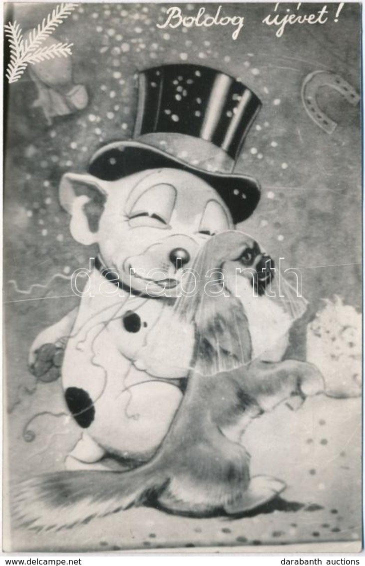 ** T1/T2 Boldog Újévet! / New Year Greeting Card With Bonzo Dog, Modern Postcard - Non Classés