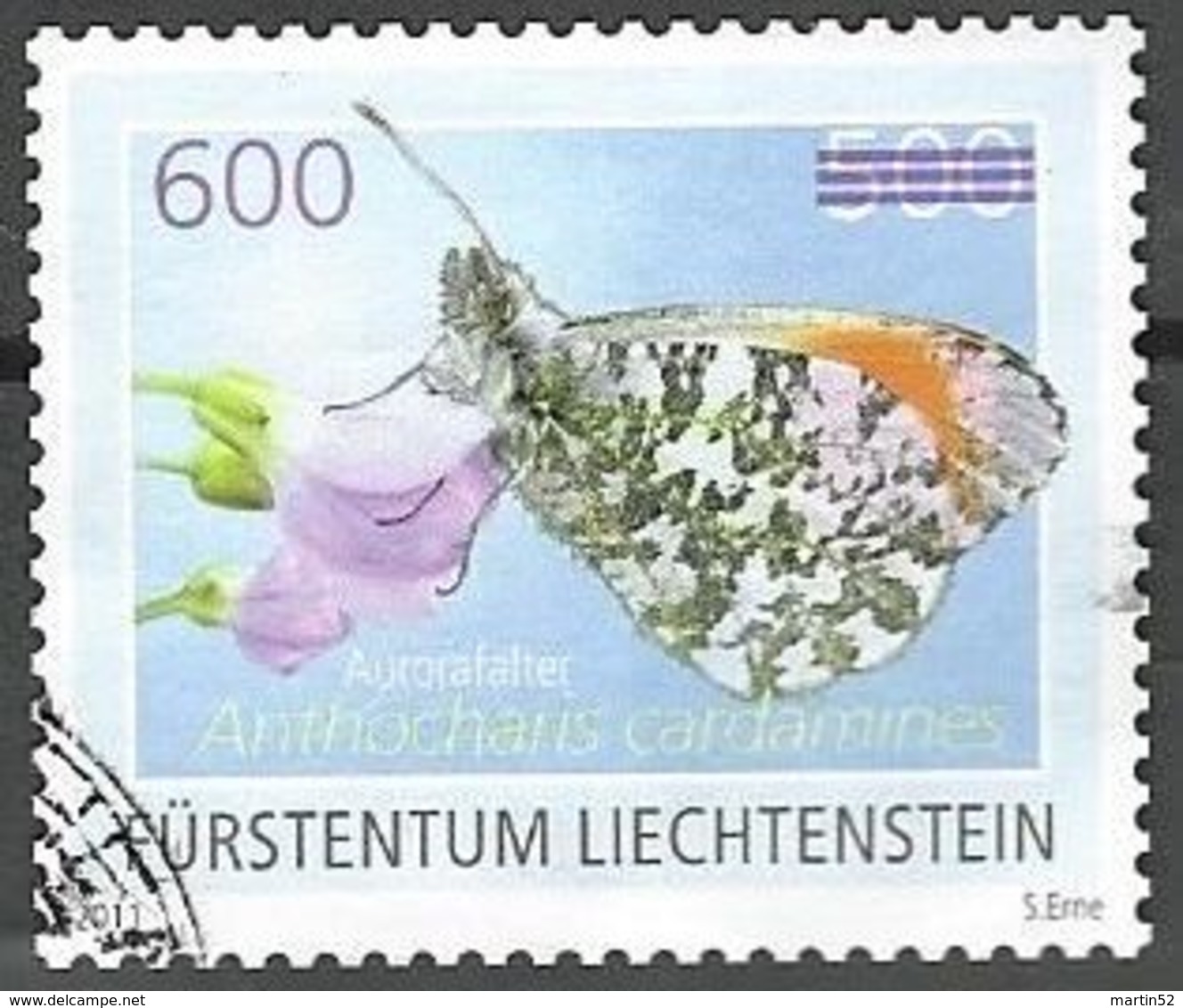 Liechtenstein 2012: Aufdruck "600" Auf Aurora-Falter (Anthocharis Cardamines) Zu 1602 Mi 1652 Yv 1592 O Zu CHF 15.00) - Papillons