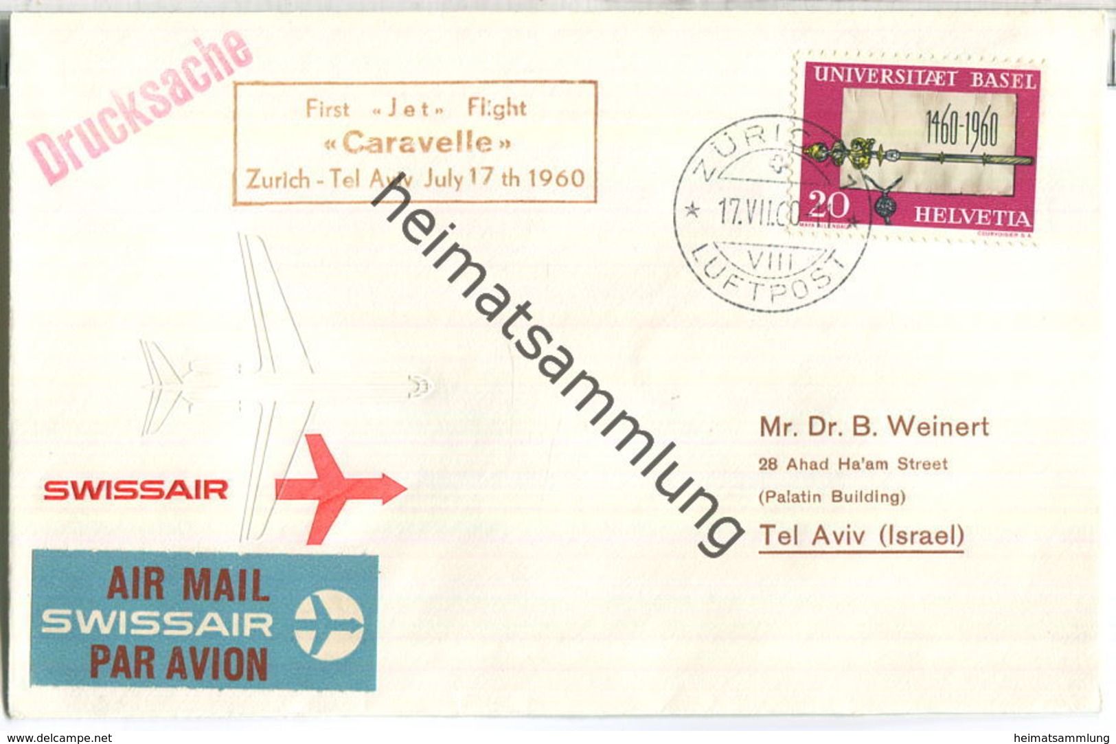 Swissair - First Jet Flight - Caravelle - Zürich-Tel Aviv 1960 - First Flight Covers