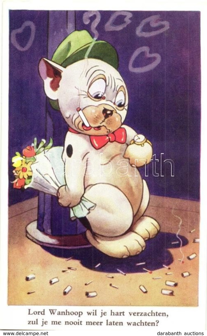 ** T1 Lord Wanhoop Wil Je Hart Verzachten... / Bonzo Dog With Flowers. Valentine & Sons Ltd. Bonzo Postcard 5518. S: G.  - Ohne Zuordnung