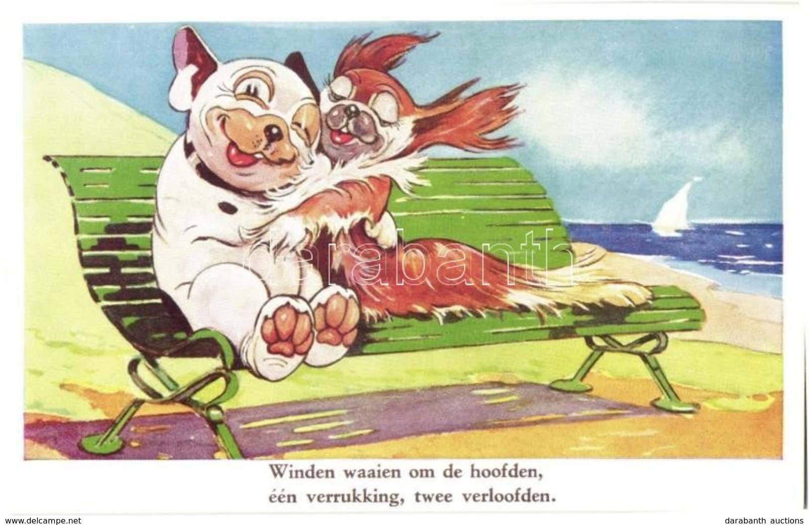 ** T1 Winden Waaien Om De Hoofden... / Bonzo Dog With His Love. Valentine & Sons Ltd. Bonzo Postcard 5140. S: G. E. Stud - Unclassified
