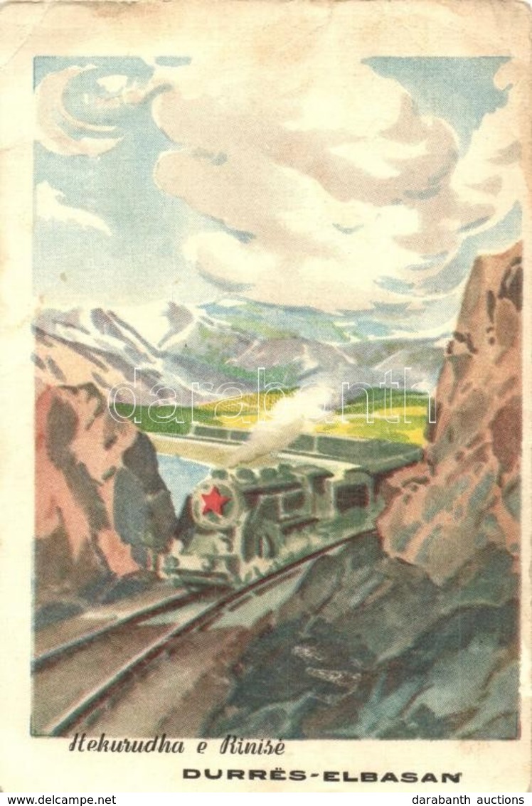 ** T2/T3 Durres-Elbasan, Hekurudha E Rinise / Albanian Railway Of The Youth. Communist Propaganda Card (EB) - Ohne Zuordnung
