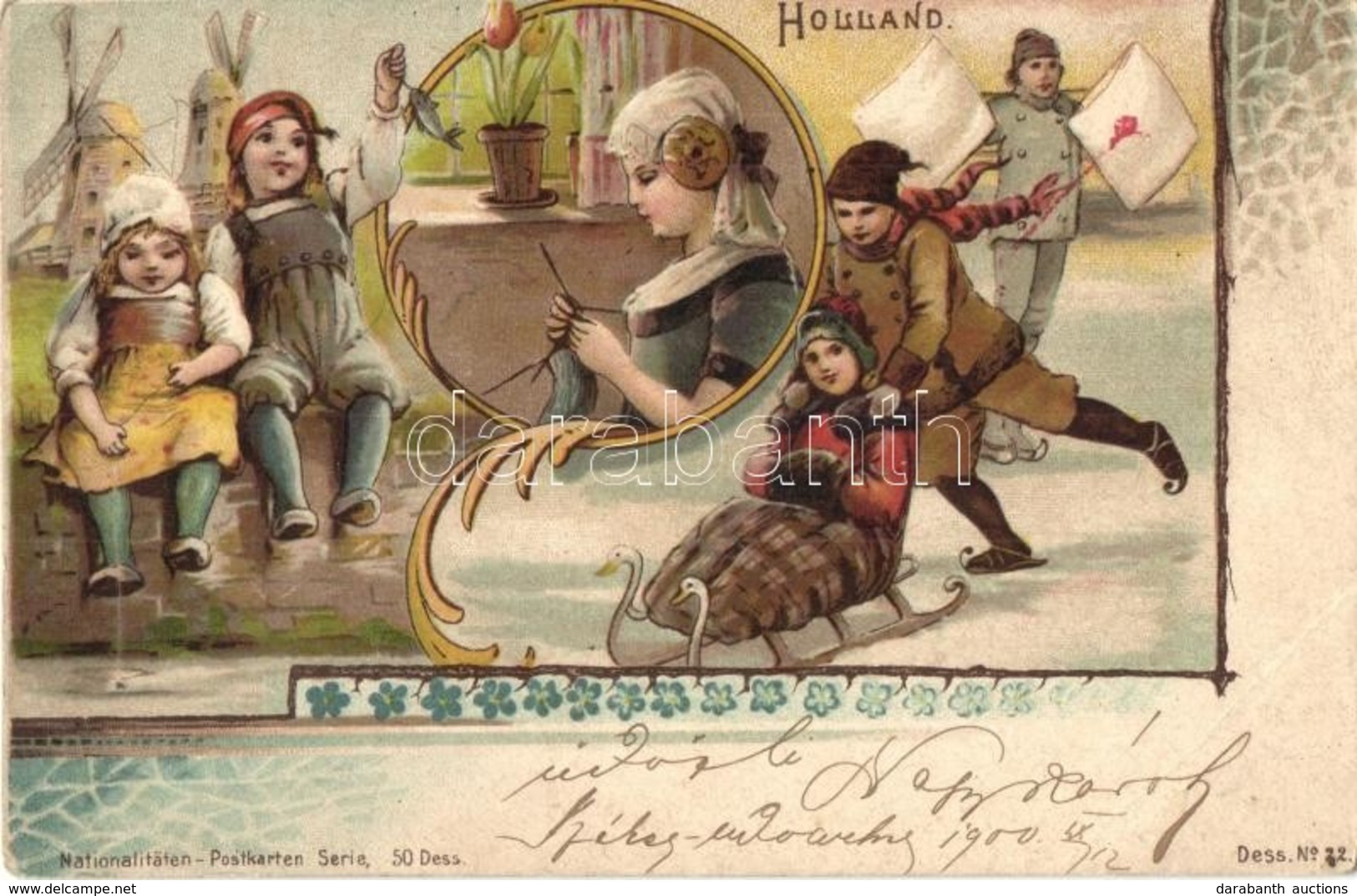 * T3 Holland / The Netherlands. Nationalitäten-Postkarten Serie 50. Dess. Winter Sport, Sledding. Art Nouveau, Litho  (E - Unclassified