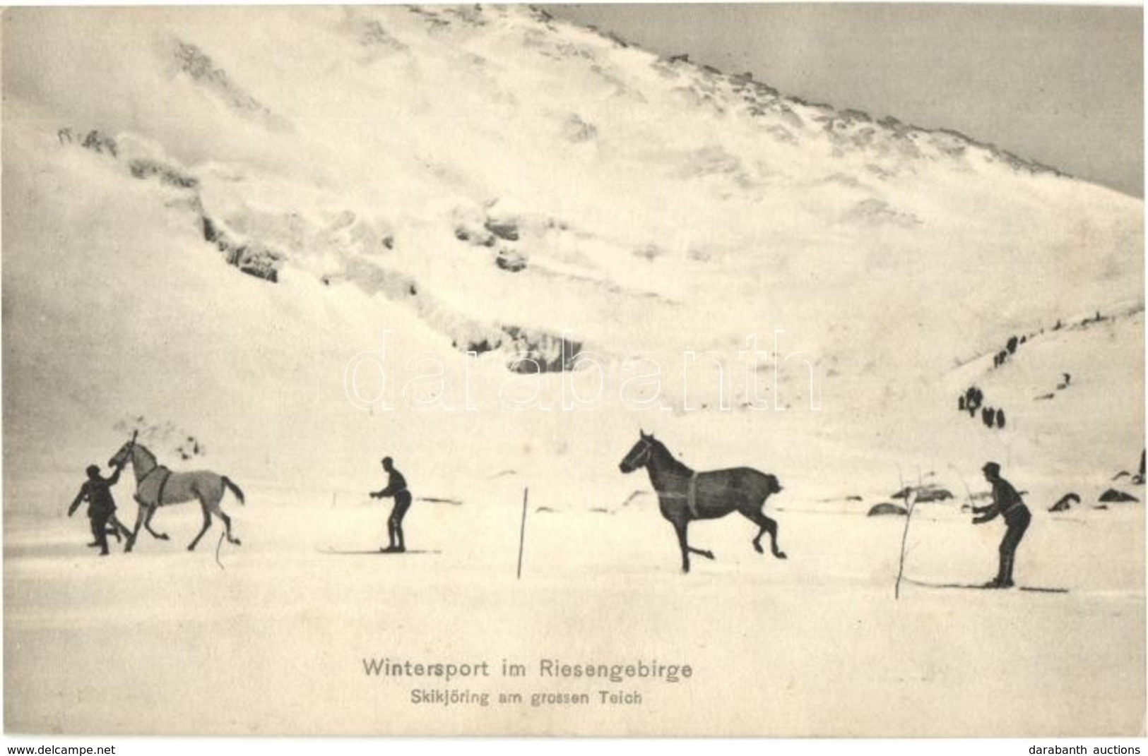 ** T1 Wintersport Im Riesengebirge, Skikjöring Am Grossen Teich / Skijoring With Horses On The Frozen Lake, Winter Sport - Non Classés