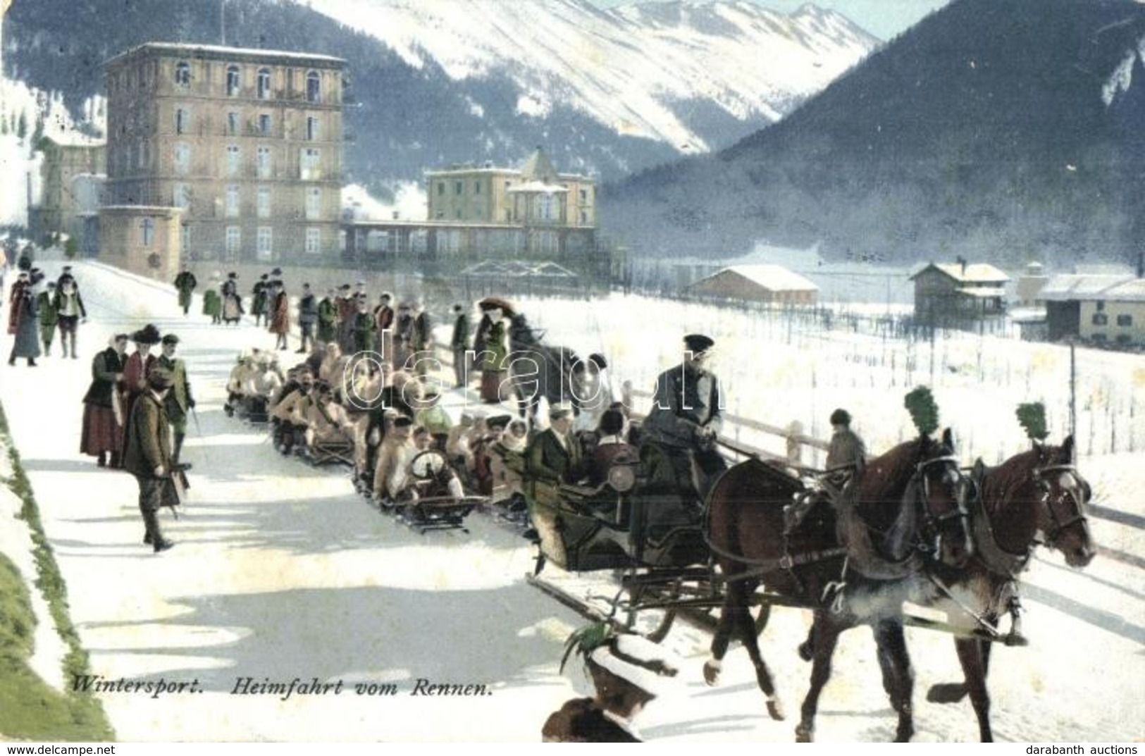 * T2/T3 Wintersport, Heimfahrt Vom Rennen / Winter Sport, Bobsleighs Driven Home From The Race By Horse Sled (Rb) - Non Classés